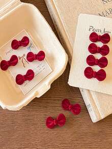 10个/套 时尚植绒小红蝴蝶结发夹，复古优雅刘海发夹，发饰，头部饰品 - 紅色 - 查看 6