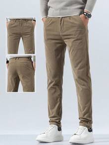 男士纯色侧袋灯芯绒直筒休闲裤，新款男士休闲裤。适合作为礼物送给丈夫、男友，也适合与朋友聚会、派对穿着。 - 駝色 - 查看 5