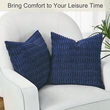 Volcanics Pack Of 2 Navy Decorative Throw Pillow Covers 18x18 Inch, Soft Corduroy Striped Square Cushion Cases, Modern Farmhouse Boho Home Decor For Couch Bed Sofa Living Room,18inchx18inch(Packof2),Navy - Navy - 查看 3