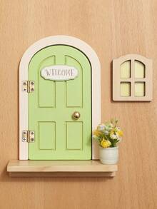 木质魔法仙女门，婴儿房及儿童房装饰，乡村风格摆件及挂饰，娃娃屋配件，夜光窗户，奇趣小门 - 彩色 - 查看 9