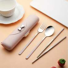 便携式刀叉勺餐具套装,不锈钢材质,可重复使用,包含叉子、勺子、筷子和收纳盒,适合野餐、露营、家庭旅行、工作、户外活动、节日礼物 - 彩色 - 查看 4