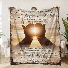 Inspirational Christian Faith Print  Blanket  ,Uplifting Scripture Quotes, Super Soft Flannel Printed  Blanket,As Birthday Gifts, Family, Wedding, Souvenir Blankets, Polyester Blankets Suitable For All Seasons, Washable, Machine Washable, Lightweight, Breathable, Comfortable, Warm, Unique, 280gsm For Him, Her Personalized Ideal Gifts For Her, Him, Family, Boyfriend, Girlfriend, Father, Family, Mother, Lover, Daughter, Son, Grandfather, Grandmother, Friend, Classmate, Pet.   Perfect Nap, Camping, Travel, Home, Daily Life, Office Decoration, Birthday, Anniversary, Valentine's Day, Thanksgiving, Christmas, Halloween, Mother's Day, Father's Day, Wedding, New Year Gifts ,Sofa,Bed,Car,Bedroom,Living Room,Office,  Outdoor Camping, Beach,Wall Decoration - 多色20 - 查看 5