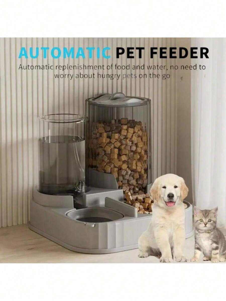 Automatic Pet Feeder] 1pc Petlibro Automatic Cat Feeder & Water Dispenser Combo | Non-Electric Dual Bowl Station For Cats And Dogs, Compact Design With Wooden Pellet Storage, No Batteries Required, White & Gra ... - 5L - 查看 1