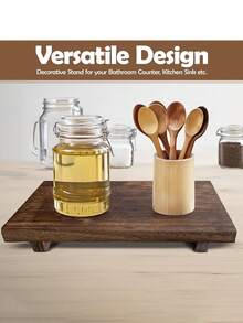 9 X 6 Inch Wooden Base Soap Holder, Farmhouse Style Wooden Riser, Bathroom And Kitchen Soap Dish Rack, Soap Dish Holder, Rustic Candle And Plant Stand, Countertop Decoration, Modern Style Rectangular Decorative Display Rack - Multicolor - View 5