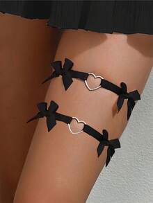 2PCS/1PC Women Bow Leg Ring Elastic Thigh Garter Belt Sexy Underwear Accessories - Black - View 7