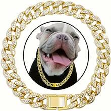 1pc 15mm Hip Hop Dog Necklace, Adjustable Walking Collar Suitable For Large, Medium And Small Dogs - Bite-Proof And Durable Cuban Chain Design - Multicolor - View 1