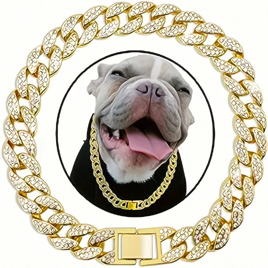 1pc 15mm Hip Hop Dog Necklace, Adjustable Walking Collar Suitable For Large, Medium And Small Dogs - Bite-Proof And Durable Cuban Chain Design - Multicolor - View 1