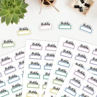 4张生日主题策划贴纸，生日日期提醒，笔记本计划手册涂鸦标签，一次性使用，适用于派对装饰