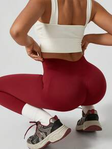 NcmRyu 1 Quần legging bó sát nâng đỡ có gân co giãn liền mạch thời trang dành cho nữ - Đỏ - Xem 7