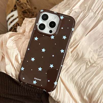 米白色星形图案手机壳，兼容 17 Pro Max/ 16 Pro Max/15 Pro Max/14 Pro/13，男女通用，创意设计