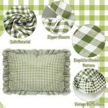 Euro Sham Pillow Covers - 2PCS European Plaid Ruffle Throw Pillow Sham For Sofa Couch, Green Bow Tie Gingham Buffalo Check Cushion Cover Decoration For Bed Bedroom Living Room Car (30\ X 20\),30inchx20inch(Packof2),Green - 綠色 - 查看 4