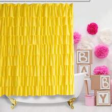 Ruffle Shower Curtain, 72-Inches Extra Long, Yellow Ruffled Bath Curtains For Bathroom, Fabric Farmhouse Decor, Soft Touch Decorative Cloth Textured, (72 Inch Wide,1 Panel),72inchWx72inchL(Packof1),Yellow - Yellow - View 6
