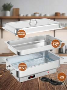 Juego de 2 platos eléctricos para bufé, calentadores de alimentos comerciales de 9 cuartos de galón, servidores de catering de acero inoxidable con termostato preciso para bodas, fiestas y eventos. - Tipo de Enchufe B USA (110-127V) - Ver 5