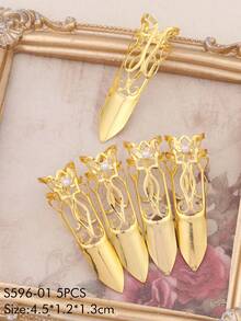 2/5/10 chiếc bảo vệ móng tay trang trí màu vàng kim loại rỗng, họa tiết ren sọc, bao ngón tay bảo vệ móng, dụng cụ bảo vệ móng, phụ kiện móng tay phong cách Y2K cổ điển sang trọng, đồ dùng làm móng cho phụ nữ và bé gái, quà tặng móng tay. - Vàng - Xem 10