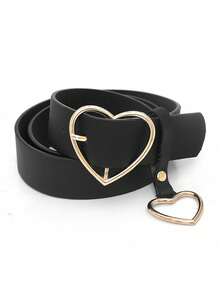 Street 1pc Fashionable Creative Women's Harajuku Heart-Shaped Buckle Belt With Detachable Pink Heart Pendant And Black Pu Strap Halloween Valentine's Day Valentines Summer, School Fall, Autumn, Halloween - Black - View 9
