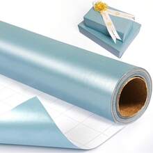 Cuộn giấy gói quà màu xanh da trời 17in X 10ft, Cuộn giấy gói quà màu xanh nhạt mờ, Cuộn giấy gói quà kim loại đặc, Giấy gói quà màu xanh nhạt, Thích hợp cho sinh nhật, tiệc chào đón em bé, đám cưới, Giáng sinh - Light Blue - Xem 3