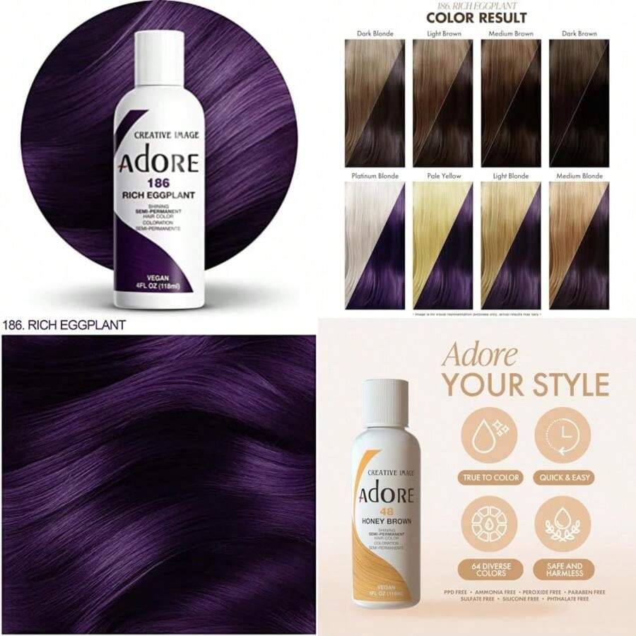 Adore Semi-Permanent Haircolor #191 4 Ounce (118ml)(Morado) - Multicolor - Ver 1