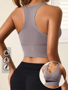 1件装女士无钢圈运动文胸，露背设计，提臀性感运动短裤，适合锻炼和健身 - 紫色 - 查看 2