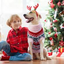 1pc High Collar Dog Sweater, Warm Dog Christmas Sweater, Dog Winter Sweater, Knitted Clothing For Large, Small, Medium Dogs - Pink - View 4