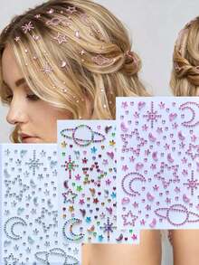 5 buc/3 buc autocolante cu strasuri în formă de stea și inimă goală, autocolante pentru accesorii de păr cu strasuri cu stea și inimă de cristal, autocolante autoadezive pentru decor de păr DIY pentru femei și fete, bentițe de păr decorate cu strasuri, potrivite pentru sărbători, zile de naștere, petreceri, concerte, baluri mascate, Crăciun, instrumente de coafat păr, decorațiuni de festival pentru femei