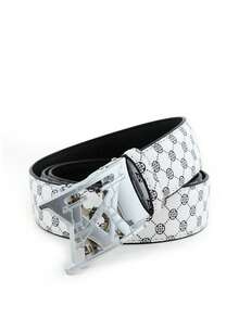 beaytar 1pc New Men's Belt, Fashion Classic Letter Element Belt, Quality Alloy Automatic Buckle, Exquisite Printed Belt Body, Lightweight Business Casual Pants Belt For Men