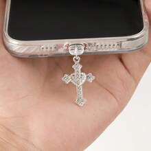 1个优雅十字形手机防尘塞 - 合金吊坠，镶嵌闪亮水晶，兼容和Type-C设备，耐用金属手机配件 - 彩色 - 查看 9