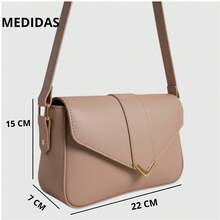 Women's Shoulder Bag With Gold Details. Envelope Bag With Magnetic Closure. - Nude - View 3