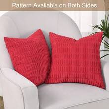 Volcanics Christmas Pillow Covers 18x18, Pack Of 2 Red Soft Corduroy Striped Decorative Throw Pillow Covers, Modern Farmhouse Boho Home Decor,18inchx18inch(Packof2),Red - 紅色的 - 查看 3