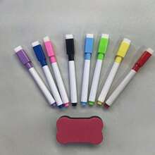9pcs/Set 8-Color Dry Erase Markers With Erasers - Suitable For Office, Fridge, Calendar, Ideal For School And Gift-Giving