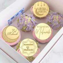 20pcs/10pcs/5pcs Eid Mubrak Gold Cupcake Toppers Acrylic Cake Topper Ramadan Kareem Party Cake Decoration - Multicolor - View 5