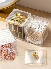 Transparent Acrylic Makeup Organizer Box With Lid, Can Store Cleansing Pads, Makeup Sponges, Lipsticks, Hair Ties, Beauty Tools, Minimalist Vanity Top Dust-Proof Stackable Container For Bathroom Home Decor, Multi-Functional Storage Box