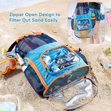 Mochila con cordn a prueba de, mochila de malla con compartimento para zapatos, bolsa de natacin para playa, piscina, bolsa de piscina con bolsillos para artculos de cambiador, bolsa hmeda - Azul-Naranja - Ver 4