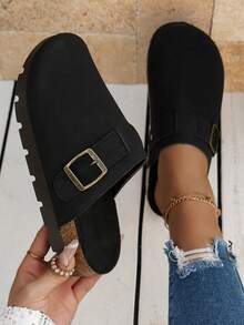 Women's Fashion Casual Slip-On Slippers, Thick Sole Flat Closed Toe House Shoes - Black - View 10