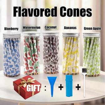 50 st smaksatta rullpapper | King size smaksatta förrullade koner | Förrullade papper med filter och munstycken, inkluderar fyllnadsmedel och 2-i-1-rökpipa, liten borste, bekväm att använda, fylliga smaker, långsamt och jämnt brinnande, färgglada mönster, röktillbehör, lämplig som alla hjärtans dag- eller födelsedagspresent