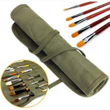 1个大号卷轴帆布铅笔盒，加厚美术用品收纳盒，适用于水彩笔、马克笔和文具 - 耐用便携，是成人涂色和艺术家的理想礼物，安全闭合，稳固的收纳方案，笔筒，便携式设计，加固缝线，专为创意专业人士、工艺用品和画笔收纳而设计。 - 彩色 - 查看 11