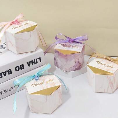 20/50/100pcs Marble Pattern "Thank You" Hexagon Paper Boxes, Pink/Blue/Purple Bow Gift Boxes, Pink Party Favor Boxes, Purple Gift Packaging Boxes, Wedding Gifts, Party Favor Boxes, Thank You Gift Bags, DIY Birthday Decorations, Valentine's Day, Wedding, Engagement, Bridal Shower, Birthday Party, Baby Shower Gifts