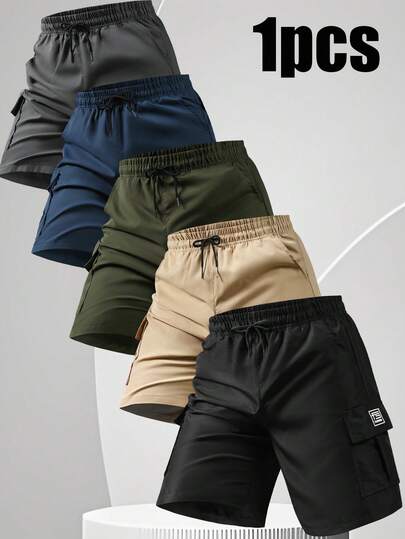 (Pre-Order) Men's Loose Cargo Shorts, Black Versatile With Drawstring Waist, Outdoor Casual Bermuda Shorts Summer Sports