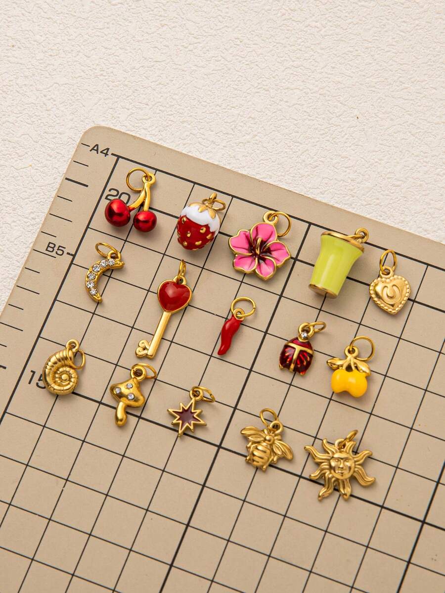 1pc Summer Cute High-End 3D Pendant, Sweet And Stylish High-End Design, 18K Gold PVD Coating, Stainless Steel Material, Waterproof And Fade-Resistant, Suitable For DIY Jewelry Making Such As Bracelets, Anklets, Necklaces, Body Chains, Etc. - Multicolor - View 1