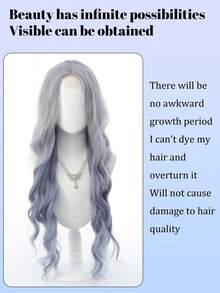 Long Curly Hair Synthetic Wig Haze Blue Gradient For Woman Daily Cosplay Natural Synthetic Wigs With Bangs Heat Resistant Fiber - Gradient Blue - View 3