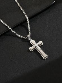 1件装时尚不锈钢多层十字架吊坠，镶嵌立方氧化锆，男士时尚项链 - 十字架項鍊 - 查看 11