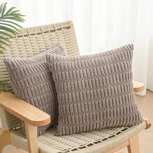 Volcanics Pack Of 2 Corduroy Decorative-Throw-Pillow-Covers-18x18, Soft Striped Square Cushion Cases, Modern Farmhouse Boho Home Decor, Mocha Brown,18inchx18inch(Packof2),MochaBrown - 摩卡布朗 - 查看 3
