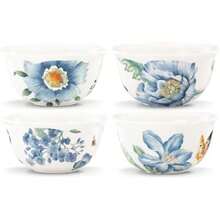 Lenox - Plato llano, diseño de mariposas, color azul, Thermal Mug, Blanco, 10 onzas (295.73ml), 1(Cuencos de postre (4 unidades)) - Multicolor - Ver 1