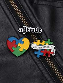 3pcs,"Autism" Enamel Pin Rainbow Puzzle Pieces Badge Jewelry Mother Autistic Awareness - Multicolor - View 11