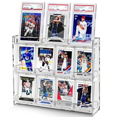 XZGB Trading Card Display Shelves For Wall Clear Acrylic Baseball Cards Sports Cards Display Holder 3 Tier