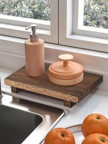 Wooden Base Shelf, Cosmetic Storage Tray, Bathroom Storage Rack, Kitchen Soap Dish, Farmhouse Style Wooden Riser Shelf, Suitable For Dressing Table, Bathroom, Kitchen Countertop Decoration, Plant, Candle, And Vase Display Rack (9 X 6 Inches). - Multicolor - View 3