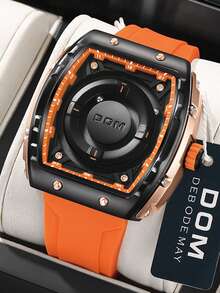 1件圣诞礼物 DOM 圆筒形腕表 | 运动型硅胶表带腕表 - 男士节日礼物 - 橘色 - 查看 7