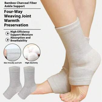 1 Pair Autumn/Winter Warm Ankle Support, 4-Way Stretch Bamboo Charcoal Breathable Ankle Brace, Sports Running Ankle Sprain Fixation Cold Protection Foot Sleeve