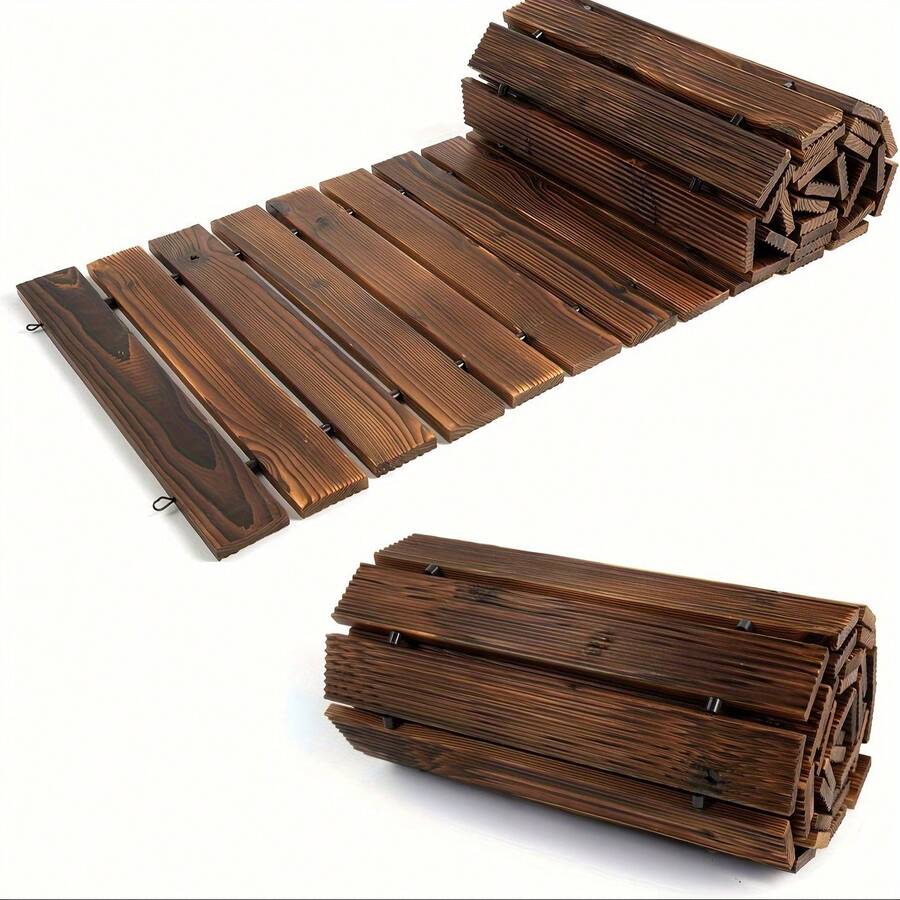 PIYPIY 6FT/8FT/10FT Wooden Garden Pathway, Outdoor Roll Out Decorative Garden Walkway, Weather-Resistant Non-Slip Hardwood Pathway For Garden, Backyard, Beach, Wedding Party Pathways(Dark Brown) - 棕色 - 查看 1