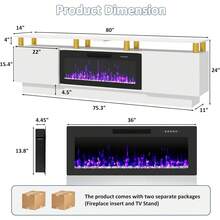 [2 Packages]80" Modern Fireplace TV Stand With 36" Electric Fireplace For TVs Up To 80",Stainless Steel Pipe, Luxury LED-Lit Entertainment Center With High-Gloss Grey Cabinet, Perfect For Living Room, Halloween Decor - 查看 2