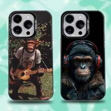 Funda de Teléfono Monkey Music Meme para 17,16,15,14,13,12,11,Pro,E,MAX Cubierta Mate Negra Candy - Z1 - Ver 3